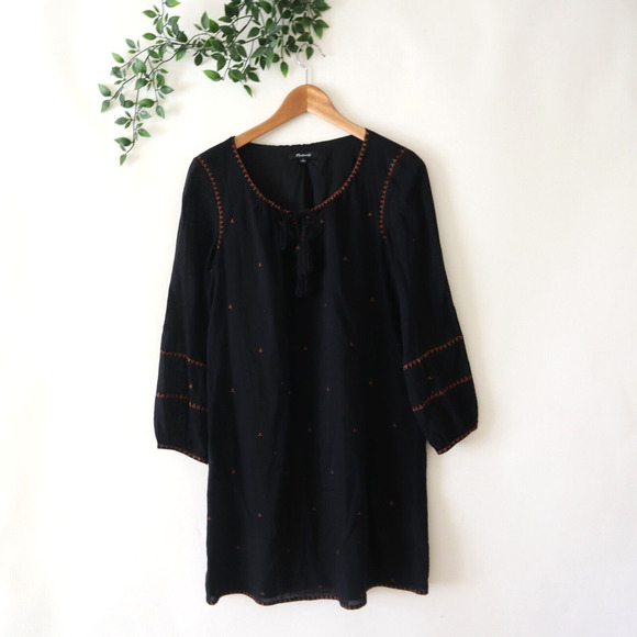 Madewell Black Embroidered Signal Boho Shift Dress Size Small - Picture 1 of 4